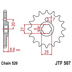 JT 2021/12 ZĘBATKA PRZEDNIA 507 14 KAWASAKI KX 250 '79-86' KX 500 '83-86' KLT200/250 '80-85' HUSQVARNA CR/WR 250/360 '90-98' (50