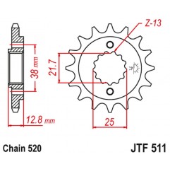 JT 2021/12 ZĘBATKA PRZEDNIA 511 14 KAWASAKI KLR 650 '90-'14 (51114JT) (ŁAŃC. 520)