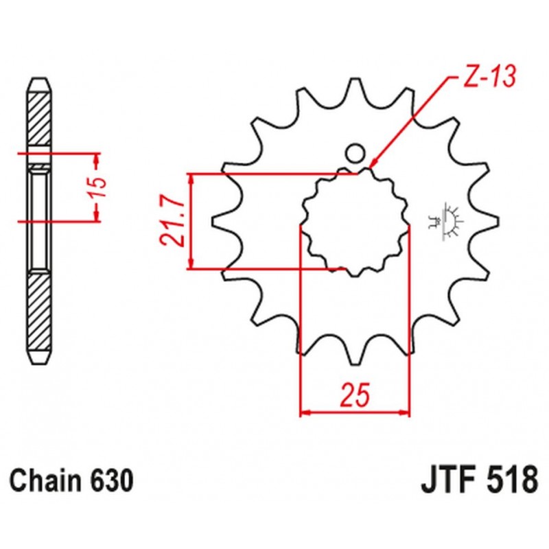 JT 2021/12 ZĘBATKA PRZEDNIA 518 15 KAWASAKI Z 650 /750 '79-'83 (51815JT) (ŁAŃC. 630)