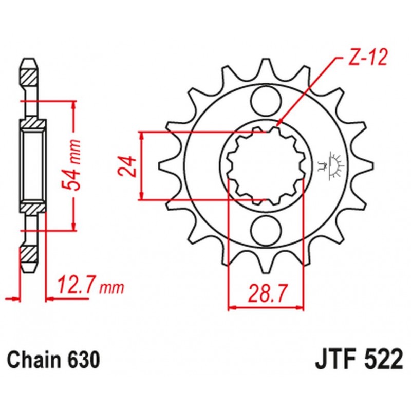 JT 2021/12 ZĘBATKA PRZEDNIA 522 15 KAWASAKI Z 1000 '81-83', GPZ 1100 '81-82' Z 1100 '84-86' (52215JT) (ŁAŃC. 630)