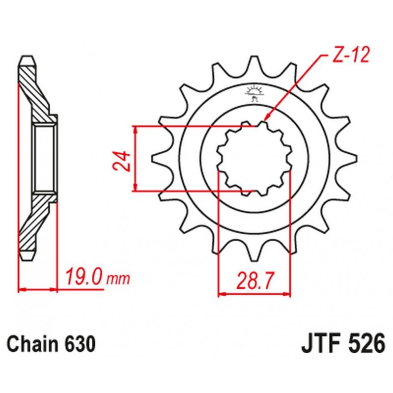 JT 2021/12 ZĘBATKA PRZEDNIA 527M 15 KAWASAKI GPZ 1000 A1-A3 '86-89' (527M15JT) (ŁAŃC. 630)