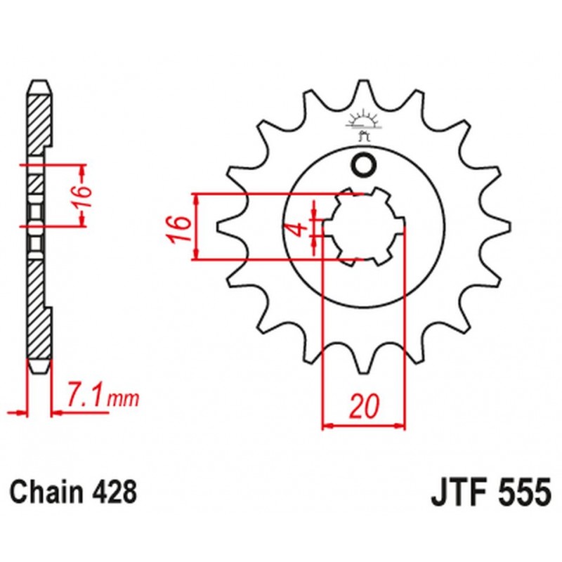 JT 2021/12 ZĘBATKA PRZEDNIA 555 13 YAMAHA DT 80 LC1/LC2 '83-'95, TZR 80 '92-'95 (55513JT) (ŁAŃC. 428)