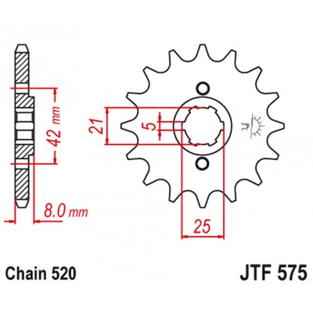 JT 2021/12 ZĘBATKA PRZEDNIA 575 14 YAMAHA XT 600 '83-'86, TT600, XT550 (57514JT) (ŁAŃC. 520)