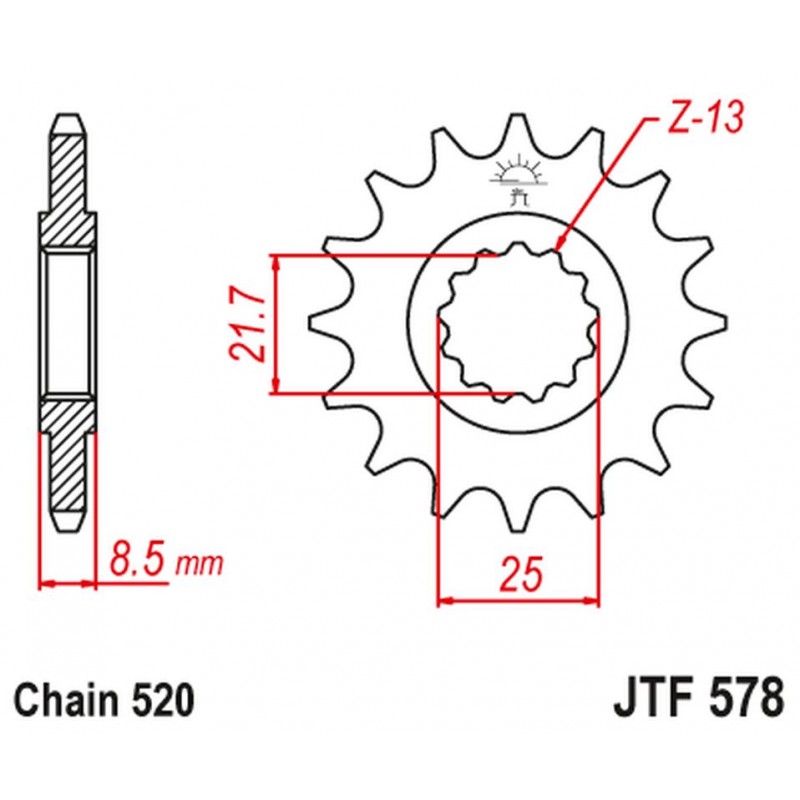 JT 2021/12 ZĘBATKA PRZEDNIA 585 17 KAWASAKI ZX-6R/RR '07-17, YAMAHA XTZ 750 '90-'98 (58517JT) (ŁAŃC. 520)