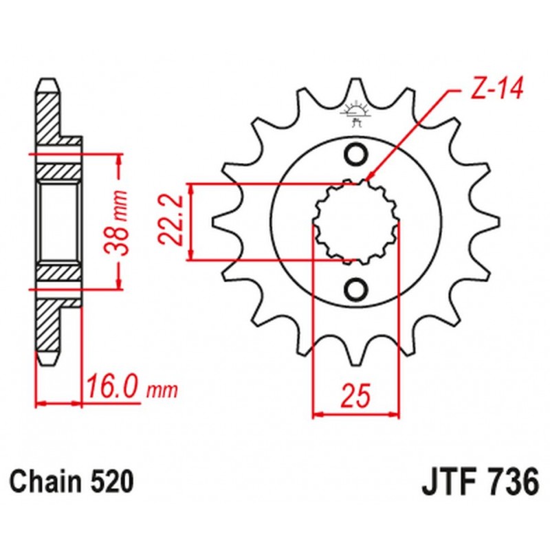 JT 2021/12 ZĘBATKA PRZEDNIA 490 16 DUCATI MONSTER 600/750/900 (49016JT) (ŁAŃC. 520)