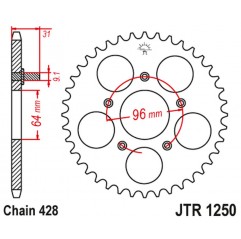 JT 2021/12 ZĘBATKA TYLNA JTR1250 48 HONDA NX 125 '89-90' (JTR1250.48)*(ŁANC428)