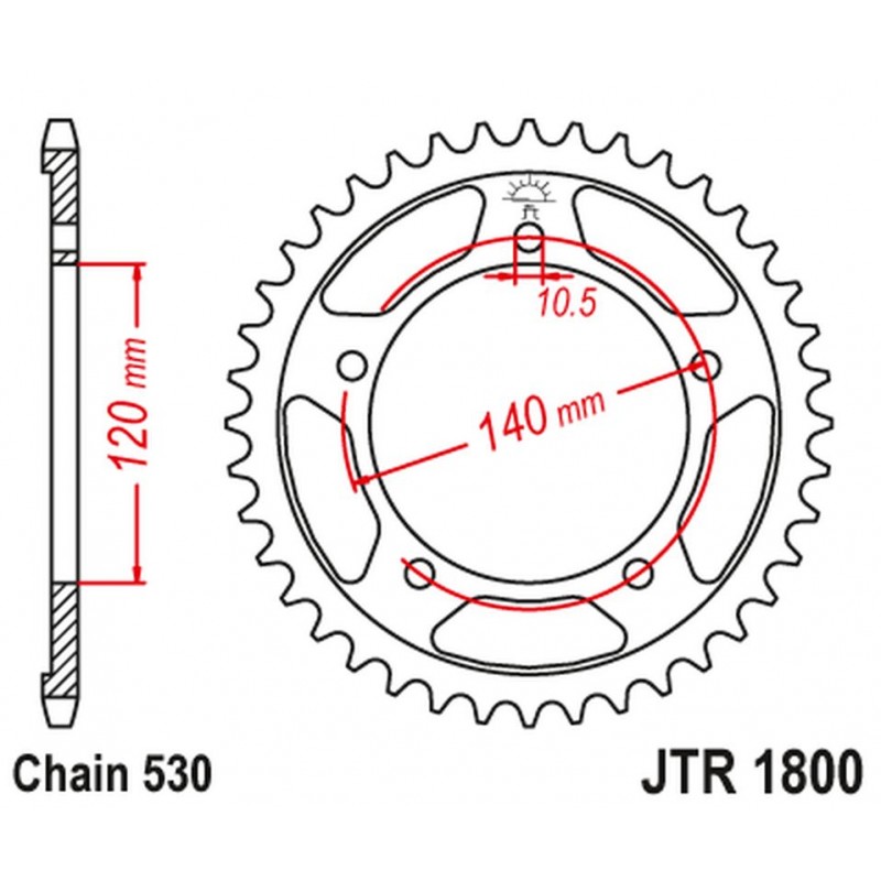 JT 2021/12 ZĘBATKA TYLNA 4409 45 TRIUMPH TIGER 1050 '07-'13 (440945JT) (ŁAŃC. 530) KOLOR CZARNY