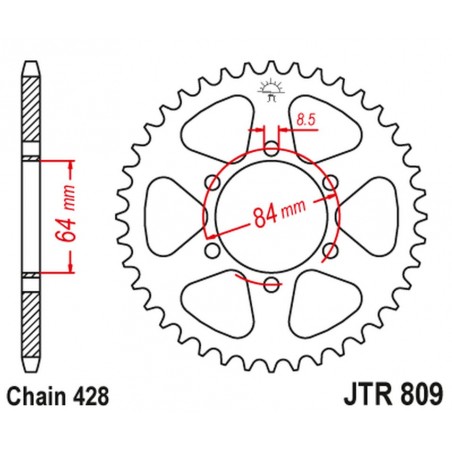 JT 2021/12 ZĘBATKA TYLNA 809 51 KREIDLER 125 SUPERMOTO '07-08, TS 125 '73-77 (JTR809.51) (ŁAŃC. 428)