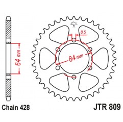 JT 2021/12 ZĘBATKA TYLNA 809 55 SUZUKI DR 125 '85-00 (+2) (80955JT) (ŁAŃC. 428)