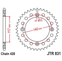 JT 2021/12 ZĘBATKA TYLNA 831 46 YAMAHA YZ 80L/S '84, '86-92 (83146JT) (ŁAŃC. 428)