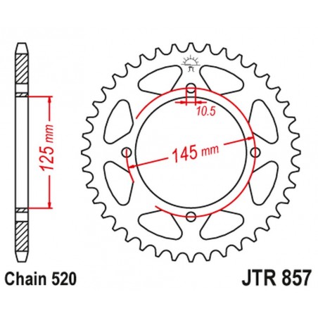 JT 2021/12 ZĘBATKA TYLNA 857 47 YAMAHA XV 125 VIRAGO '97-01, XVS 125 DRAG STAR '00-04, TT 600R '04, (85747JT) (ŁAŃC. 520) KOLOR 