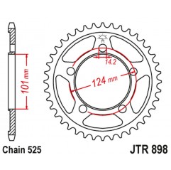 JT 2021/12 ZĘBATKA TYLNA 4508 38 KTM 990 SUPERDUKE/R '05-12 1190 RC8/R '10-15 (450838JT) (STD.38) (ŁAŃC. 525) KOLOR CZARNY
