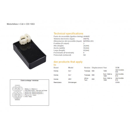 DZE MODUŁ ZAPŁONU CDI HONDA XL 600 V TRANSALP (89-99), XRV 650 AFRICA TWIN (88-00) (30410-MS8-610)