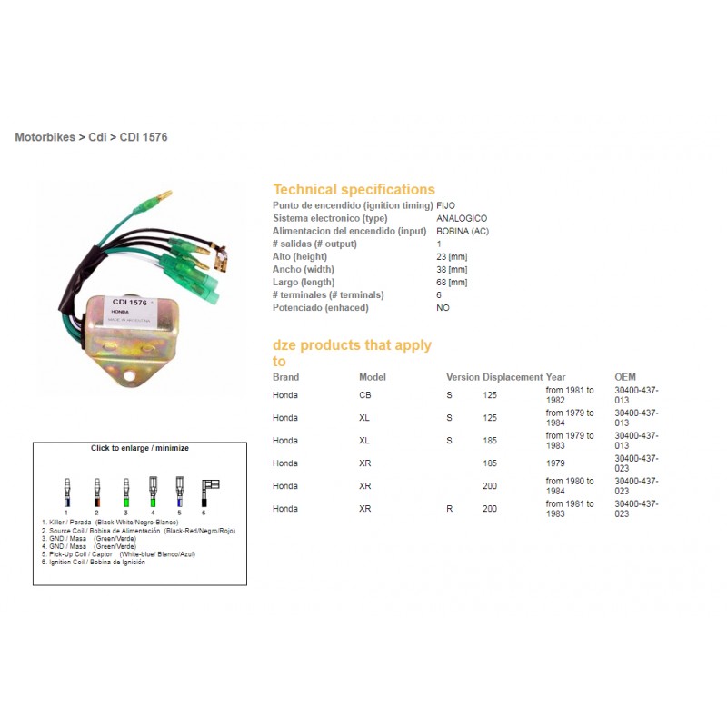 DZE MODUŁ ZAPŁONU CDI HONDA XL125S, XL185S, XR200R (30400-437-013) (30400-437-023)