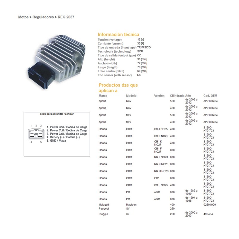 DZE REGULATOR NAPIĘCIA APRILIA RXV/SXS 450, 550, HONDA PC800