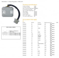 DZE REGULATOR NAPIĘCIA KAWASAKI GPZ500S 87-01, EN450/454/500 85-01, GPZ750/1100, KZ1000