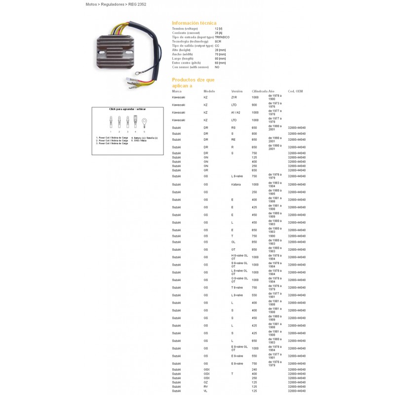DZE REGULATOR NAPIĘCIA KAWASAKI KZ900/1000 73-80, SUZUKI GS250/400/450/550/650/750/1000 (ESR100,ESR090)