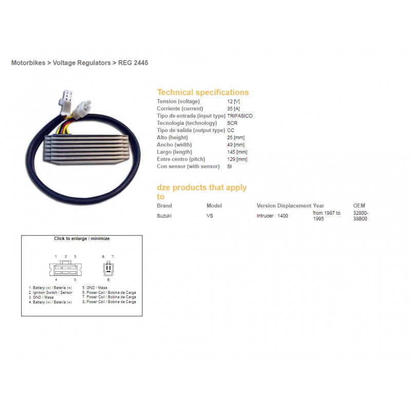 DZE REGULATOR NAPIĘCIA SUZUKI VS 1400 INTRUDER 87-95 (OEM-32800-38B00) (ESR750) (SH576-12) (35A)