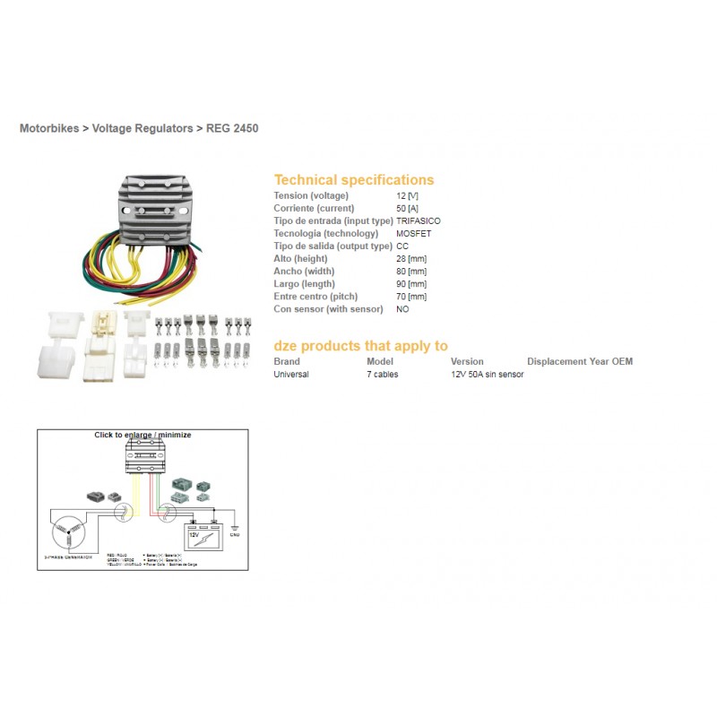 DZE REGULATOR NAPIĘCIA UNIWERSALNY MOSFET (50A) 7 KABLI (3X ŻÓŁTE, 2X CZERWONE, 2X ZIELONE)