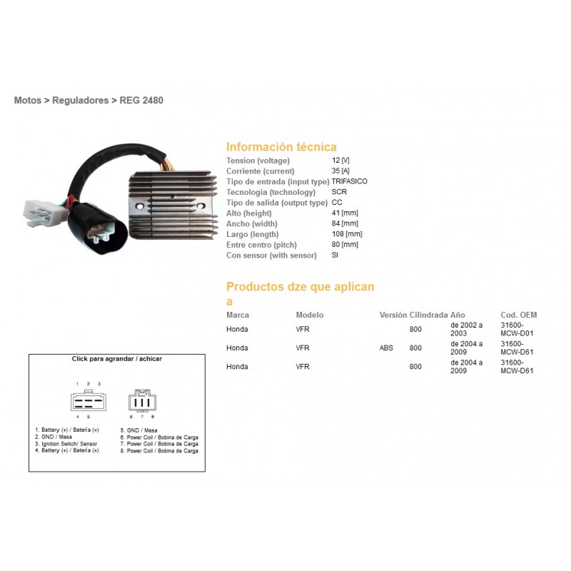 DZE REGULATOR NAPIĘCIA HONDA VFR800 02-09 (35A) (31600-MCW-D61) (ESR438)