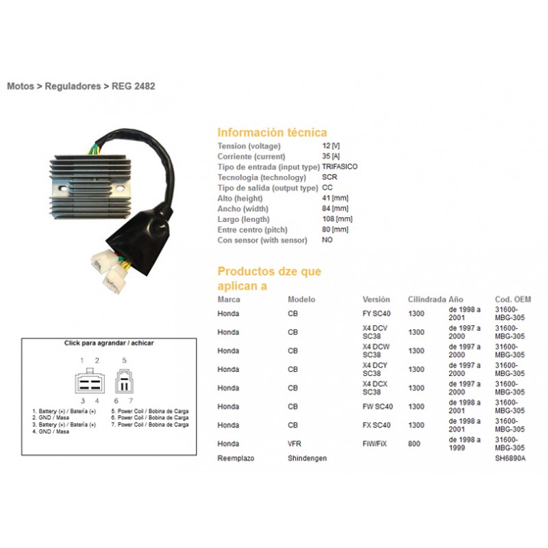 DZE REGULATOR NAPIĘCIA HONDA CB1300 97-01 (SC38, SC40), VFR800 98-99 (31600-MBG-305) (SH6890A)