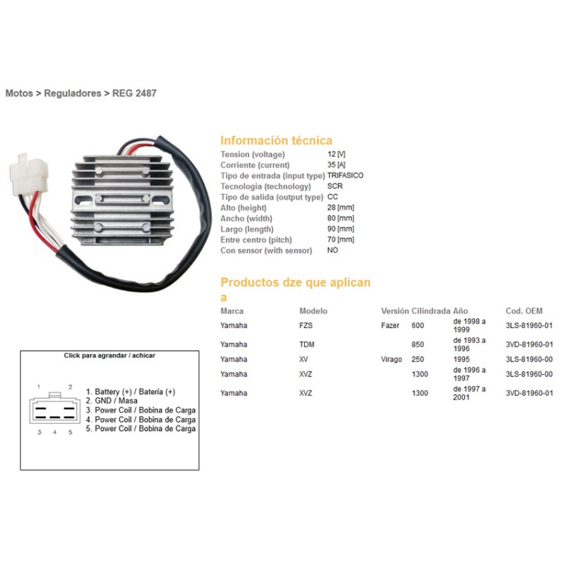 DZE REGULATOR NAPIĘCIA YAMAHA FZS600 FAZER 98-99, TDM850 93-96, XVZ1300 95-01 (35A) (ESR360)