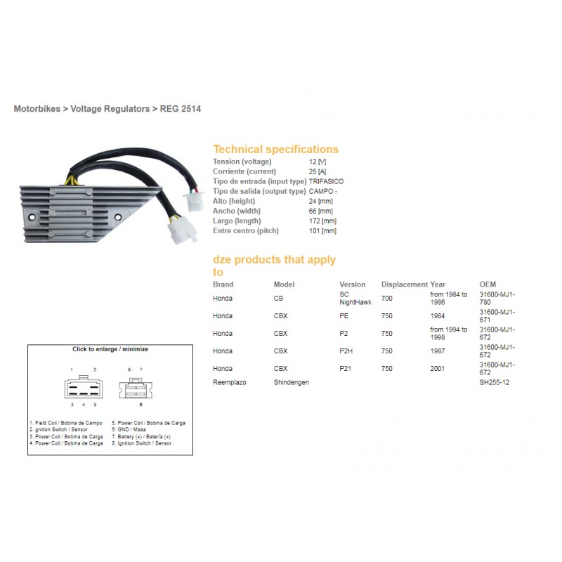 DZE REGULATOR NAPIĘCIA HONDA CBX750F '84-'86, CB700SC NIGHTHAWK '84-'86 (31600-MJ-671, 31600-MJ1-780)