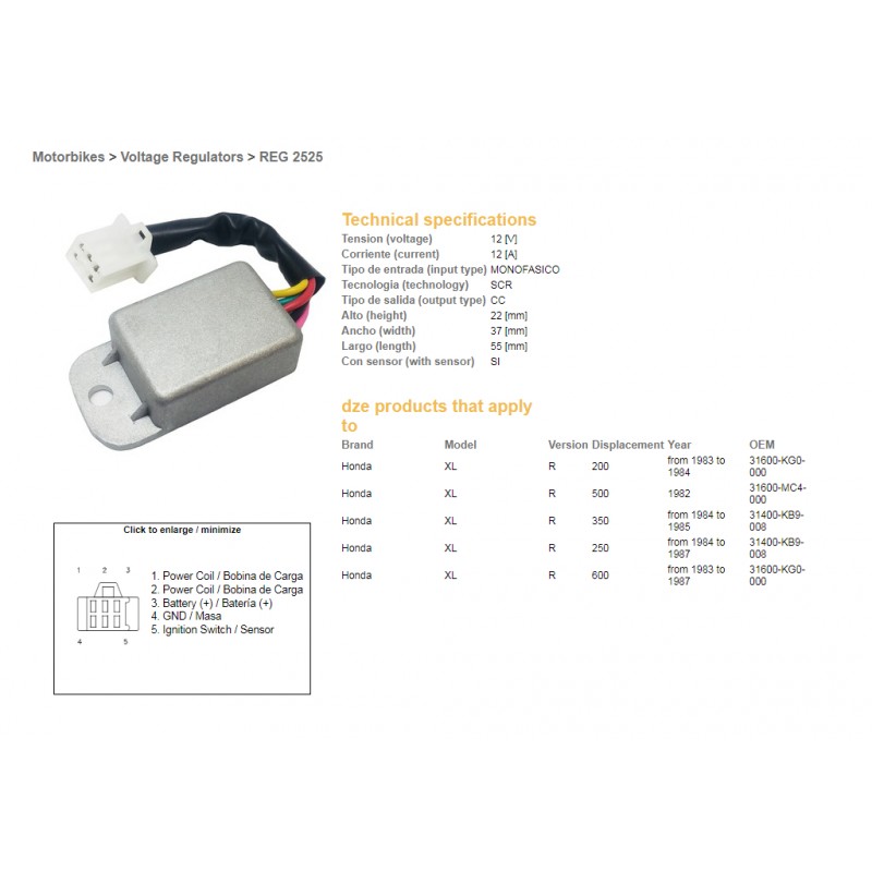 DZE REGULATOR NAPIĘCIA HONDA XL/350/500/600R (ESR670)