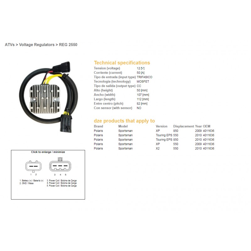 DZE REGULATOR NAPIĘCIA POLARIS SPORTSMAN 550 '09-'10, 850 '09-'10 (40111636) MOSFET - 50A