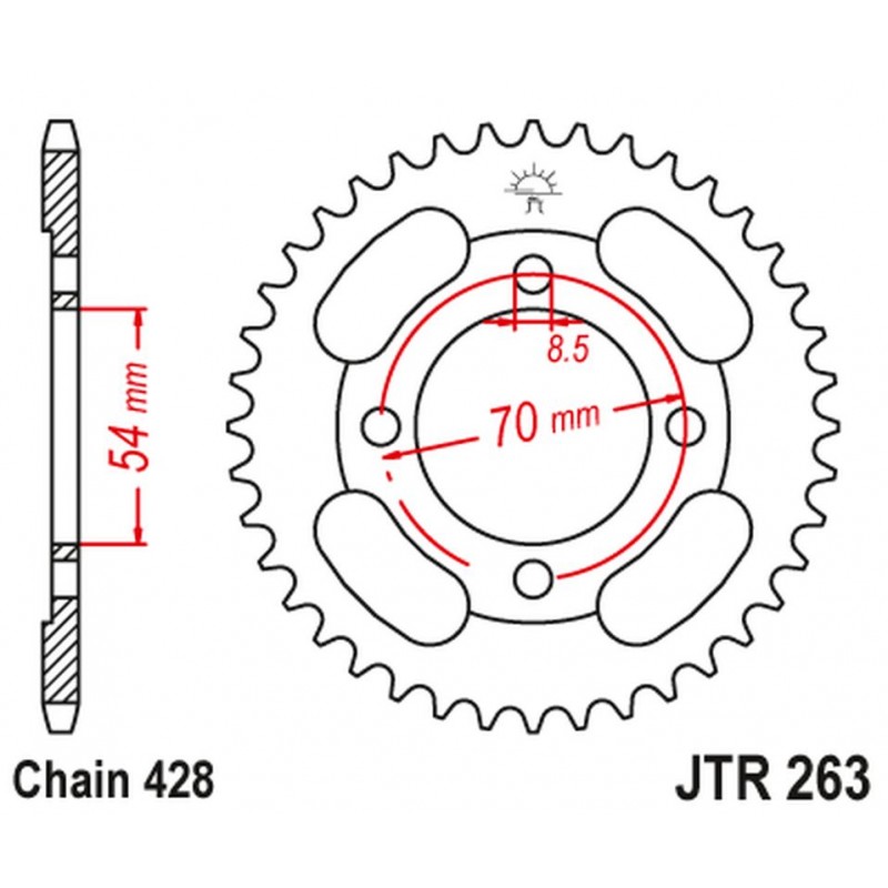 JT 2021/12 ZĘBATKA TYLNA 263 42 HONDA CT 100 '86-94' PEUGEOT 110 VOX '13', KYMCO 110/125/150 (26342JT) (ŁAŃC.428) NA ZAMÓWIENIE