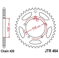 JT 2021/12 ZĘBATKA TYLNA 464 44 KAWASAKI KX 60 '83-03', KX 80 '83-85' (46444JT) (ŁAŃC.420)