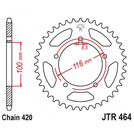 JT 2021/12 ZĘBATKA TYLNA 464 50 KAWASAKI KX 60 '83-03', KX 80 '83-85' (46450JT) (ŁAŃC.420)