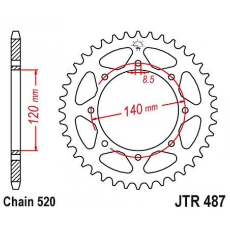 JT 2021/12 ZĘBATKA TYLNA 491 45 KAWASAKI KLE 500 '97-'05 (-1), KLE 500'06-'07 (+1) (49145JT) (ŁAŃC. 520)
