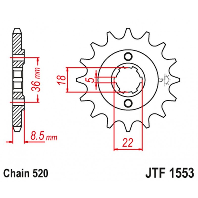 JT 2021/12 ZĘBATKA PRZEDNIA 2052 15 YAMAHA XT 250 TL (JAPAN) '83-84' SRX 250 '87' (205215JT) (ŁAŃC. 520) NA ZAMÓWIENIE