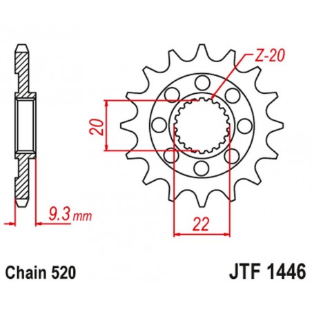 JT 2021/12 ZĘBATKA PRZEDNIA 2146 13 KAWASAKI KXF 250 '06-'17 (214613JT) (ŁAŃC. 520)