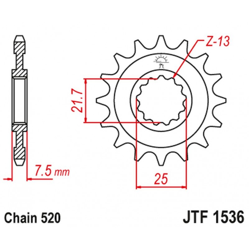 JT 2021/12 ZĘBATKA PRZEDNIA 585 14 KAWASAKI ZX-6R/RR '07-17, YAMAHA XTZ 750 '90-'98 (JTF1536.14)* (ŁAŃC. 520)