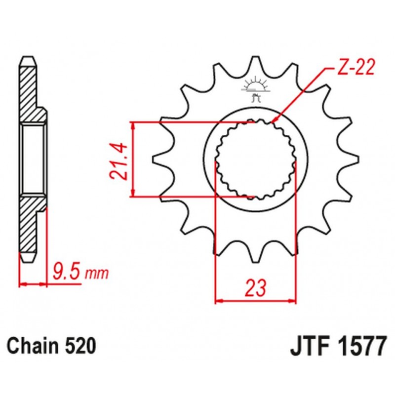 JT 2021/12 ZĘBATKA PRZEDNIA 441 15 YAMAHA XT 600 '99-03' TT600 '04' (GRUBOŚĆ 9.5MM) (44115JT) (ŁAŃC. 520)