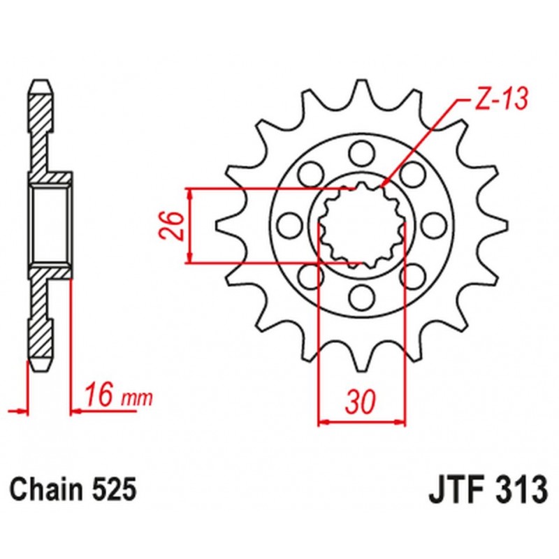 JT 2021/12 ZĘBATKA PRZEDNIA 344 15 HONDA VFR 750 R '88-92' (RC30) (34415JT) (ŁAŃC. 525) NA ZAMÓWIENIE