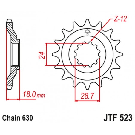 JT 2021/12 ZĘBATKA PRZEDNIA 524 15 KAWASAKI GPZ 1100 '83-85' (52415JT) (ŁAŃC. 630)