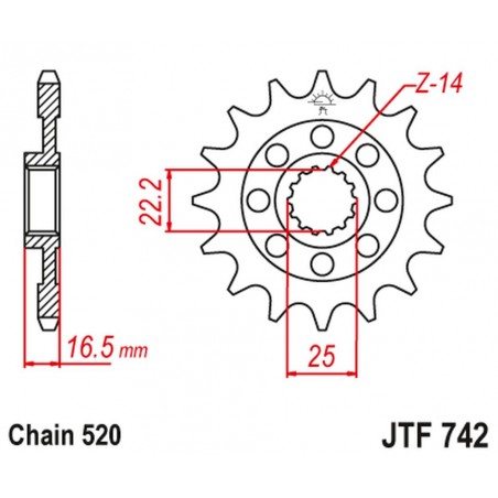 JT 2021/12 ZĘBATKA PRZEDNIA 2171 14 DUCATI 848/1098/1198 '07-'15 (217114JT) (MOD. ŁAŃC. 520)
