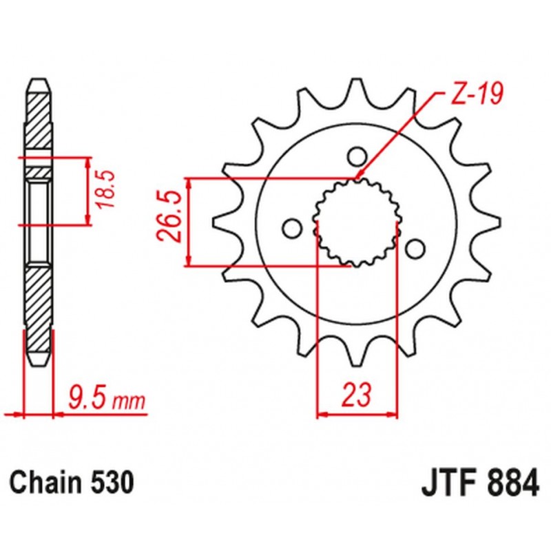 JT 2021/12 ZĘBATKA PRZEDNIA 884 21 HARLEY DAVIDSON XLH883 SPORTSTER '84-90' XLH1200 SPORTSTER '84-90' (88421JT) (ŁAŃC. 530)
