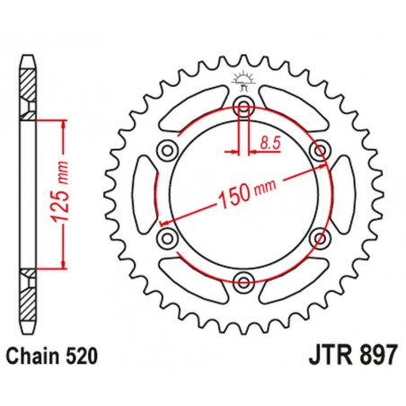 JT 2021/12 ZĘBATKA TYLNA 899 52 ALUMINIOWA RACELITE KTM SX/EXC/LC4 (91-21) (89952JTA) (ŁAŃC. 520) KOLOR NIEBIESKI