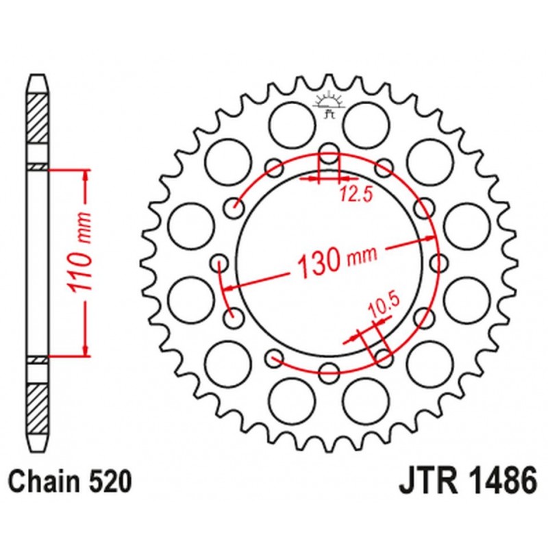 JT 2021/12 ZĘBATKA TYLNA 504 42 HONDA TRX 200 '90-97', KAWASAKI EL 250 '88-03' (50442JT) (ŁAŃC.520)