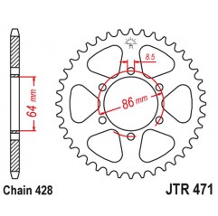 JT 2021/12 ZĘBATKA TYLNA 471 50 KAWASAKI KE 125 '76-87', KE 175 '76-78' (47150JT) (ŁAŃC.428) NA ZAMÓWIENIE