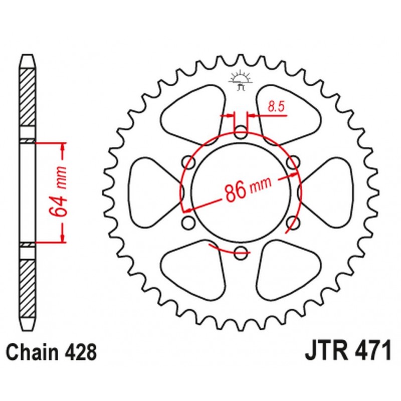 JT 2021/12 ZĘBATKA TYLNA 471 50 KAWASAKI KE 125 '76-87', KE 175 '76-78' (47150JT) (ŁAŃC.428) NA ZAMÓWIENIE