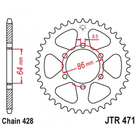 JT 2021/12 ZĘBATKA TYLNA 471 50 KAWASAKI KE 125 '76-87', KE 175 '76-78' (47150JT) (ŁAŃC.428) NA ZAMÓWIENIE