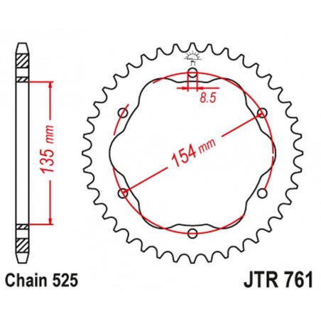 JT 2021/12 ZĘBATKA TYLNA 4522 38 DUCATI MONSTER 1200/S '14-20, PANIGALE 1103 '18, PANIGALE 1199/1299 '12-19, DIAVEL 1198 '11-18 