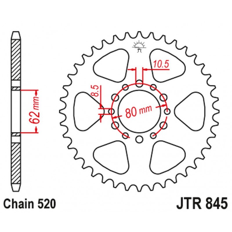 JT 2021/12 ZĘBATKA TYLNA 845 40 YAMAHA YZ 100 '76-77, SR 250 '85-96 (84540JT) (ŁAŃC. 520) NA ZAMÓWIENIE